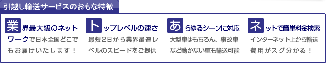 輸送サービスのおもな特徴