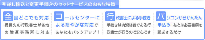 引越し輸送と変更手続きのセットサービスのおもな特徴